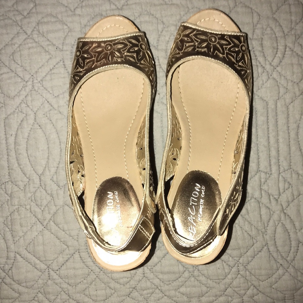 Kennith Cole gold cork wedges